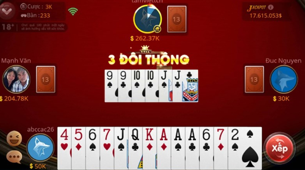 Tiến Lên Miền Nam iWin68 1 Tổ hợp 3 đôi thông xuất hiện tăng khả năng chiến thắng