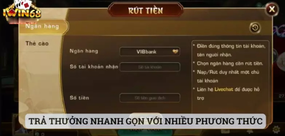 Xóc đĩa 3D iWin68 3 iWin68 liên kết với đầy đủ các ngân hàng lớn tại Việt Nam